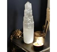 Selenite Crystal Tower Handmade Large Natural White Healing Crystals Mountain Pillar for Meditation Spiritual Energy Alter Cleansing Table Decoration Pillar or Gifts (15cm)