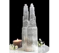 Selenite Crystal Tower Mountain Pillar Hand-Carved Large Natural White Healing Crystals for Meditation Spiritual Energy Alter Cleansing Table Decoration Pillar or Gifts (Twin Pillar 20cm)