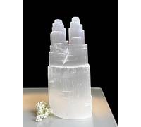 Selenite Crystal Tower Mountain Pillar Twin 6cm Hand-Carved Large Natural White Healing Crystals for Meditation Stone Spiritual Energy Alter Cleansing Satin Spar Pillar Home Decoration or Gifts