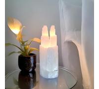 Selenite Twin Tower Lamp - Stunning Decorative Lighting Piece Selenite Pure Crystal Lamp Great for Home Decor (30 cm)
