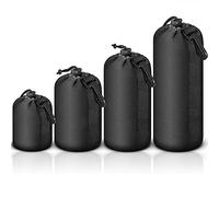 Selens 4Pcs Camera Lens Pouch Case Bag Protective Drawstring Lens Soft Neoprene Thick Pouch Set 4 Size for DSLR Camera Lens Protector Photography Photo Studio Black