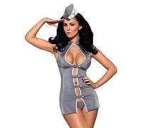 Selente Love & Fun Unique Lingerie Costume in Great Gift Box & Exclusive Satin Blindfold Made in EU, stewardess grey, S-M