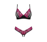 Selente Love & Fun Women's Seductive Lingerie Set Including Bra, Briefs and Exclusive Satin Bandage, Made in EU, Black-Pink-Overt-Rose, XXL