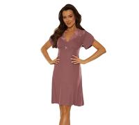 Selente Sweet Dreams Women's Elegant Nightgown/Negligee (Made in EU) with Seductive Lace, Mocha Lace Short Sleeve, 12