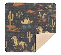 Selerdon Baby Play Mat Western Cowboy Horse Cactus 50" X 50" Play Gym Crawling Mat Soft Non-Slip Portable Picnic Floor Mat for Infant, Babies, Toddler, Kids