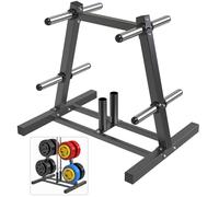 SELEWARE Olympic Weight Plate Tree Rack with 8 Plate Posts & 2 Barbell Holders, Heavy-Duty Steel Gym Organizer for 2 Inch Olympic Plates & Bars, Holds up to 1000 lbs