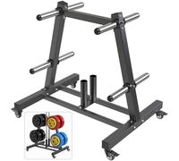 SELEWARE Olympic Weight Plate Tree Rack with 8 Weight Pegs & 2 Barbell Holders, 650LB Capacity Heavy-Duty Steel Gym Storage Organizer with Locking Wheels for 2 Inch Olympic Plates & Bars