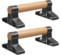 SELEWARE Parallettes Bars, Wooden Handle Push Up Bars with Alloy Steel Bracket, Anti-Slip Calisthenics Bars Equipment for Pushups Fitness Handstand Yoga Gymnastic Training on Floor, 2 Pcs