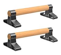 SELEWARE Parallettes Bars, Wooden Handle Push Up Bars with Alloy Steel Bracket, Anti-Slip Calisthenics Bars Equipment for Pushups Handstand Fitness Yoga Gymnastic Training on Floor, 2 Pcs