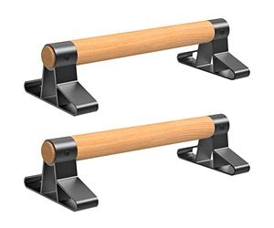 SELEWARE Parallettes Bars, Wooden Handle Push Up Bars with Alloy Steel Bracket, Anti-Slip Calisthenics Bars Equipment for Pushups Handstand Fitness Yoga Gymnastic Training on Floor, 2 Pcs