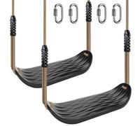 SELEWARE Plastic Swing Seat, Non Slip Tree Swing Set with Adjustable Rope and 4 Carabiners, Heavy Duty Playground Swing Set Accessories for Kid Indoor Outdoor Backyard, Black, 2 Pack
