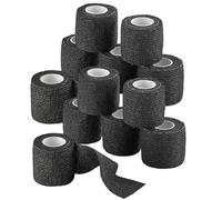 Self-Adherent Cohesive Bandage - 12 Pack Bulk | Black Self-Adhering Medical Wrap | 2" Wide x 5 Yards Athletic Sports Tape Sweat & Water Resistant, First Aid Protects Knees, Ankles, Elbows, Wrists