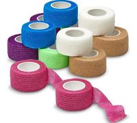 Self Adherent Cohesive Wrap Bandages - (Pack of 12 Rolls) 1 Inch X 5 Yards with Strong Elastic and Colorful First Aid Tape for Sprain Swelling and Soreness on Wrist and Ankle (Rainbow Color)
