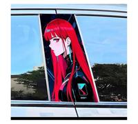 Self-Adhesive 2pcs Car Window Pillar Stickers Red-haired Girl Pattern Scratch Resistant Film