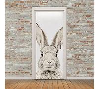 Self Adhesive 3D Door Murals Peel and Stick Animal Rabbit Decor Stickers Art Canvas Wallpaper Removable Art Poster W30.3 x H78.7 Inch