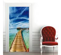 Self Adhesive 3D Door Murals Peel and Stick Decor Stickers Wooden Bridge Landscape Wallpaper Removable Art Poster Kids Room Door Photo Door Sticker Living Room Study Office Kitchen 80 X 20-7545641575