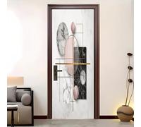 Self-Adhesive 3D Door Sticker, 77 x 200 cm, Modern Art Geometry PVC Waterproof Removable Door Mural Wallpaper Grayish White for Bedroom, Living Room, Door Wall Decoration Sticker