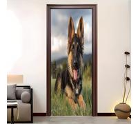 Self-Adhesive 3D Door Sticker, 88 x 200 cm, Animal Sheepdog PVC Waterproof Removable Door Mural Wallpaper Green for Bedroom, Living Room, Door Wall Decoration Sticker