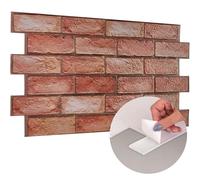Self Adhesive 3D Wall Panels with Faux Brick Effect - Pack of 6pcs Covers 29.76sqft (2.76sqm) PVC Adhesive Wall Tiles for Interior Wall Covering - Rustic Red Brown Decorative Stick On Cladding