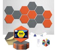 Self-Adhesive Acoustic Panels 390-Dense Pro Sound Med Hex Orange-Moon Grey | 12 Pack 390lb/yd³ Ultra High-Density Sound Dampening Panel, 2nd Gen High-Perf Acoustic 12x10in, Gap Spacer for 10-Min Install