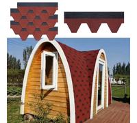 Self-Adhesive Asphalt Roofing Shingles 100X32.5CM Red Waterproof Roofing Tiles with Hot Melt Adhesive Layer, for Sunrooms, Gazebos, Terraces, Roof Renovation(105pcs)