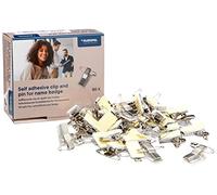 Self-Adhesive Badge Clips with Pin and Crocodile Clip, Pack of 50, Metal | Combi fastener 23x13mm, silver, sticks to ID or name card backs, horizontal, lanyard-free wear for events, offices, schools