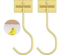 Self Adhesive Banana Hook,2 Pack Metal Hanger Under Cabinet Agraffe for Bananas Or Other Kitchen Items FoldableFolds Up with Magnets When Not in Use Keep Fresh Gold (Golden)