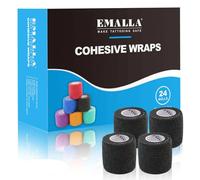 Self Adhesive Bandages Wrap - LEAYOKA 24 Count Cohesive Wrap 2" x 5 Yards Black Tattoo Grip Tape Gun Wraps Non Woven Elastic Tattoo Tape for Sports,Vet