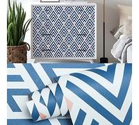 Self-Adhesive Blue Geometric Pattern Textured Wallpaper Vinyl Film Shelf Liner Removable Countertop Shelf Drawer Cabinet Sticker 17.7 in by 118in