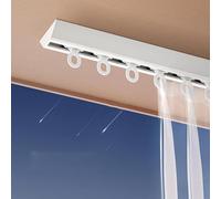 Self-Adhesive Ceiling Curtain Rod - 13.1ft Silent Aluminum Track for Living Room & Bedroom - Easy No-Drill Installation - Ideal for Curtains & Drapes White Finish