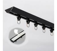 Self-Adhesive Ceiling Mount Track for Room Divider Noise-Free Sliding System Customizable Black Curtain Rod with Roller Hooks Ideal for Bedroom Shower Closet (2-26 Ft)