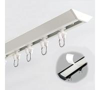 Self-Adhesive Ceiling Mount Track System Noise-Free Room Divider Curtain Rod with Roller Hooks Customizable 2-26 Ft for Bedroom Shower Closet - White