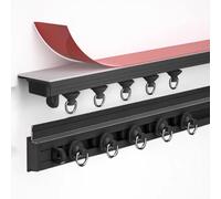 Self Adhesive Ceiling & Wall Curtain Track, Curtain Rod, 1-5m( 3.2FT-16.4FT) No Drilling, Screws Or Tools Curtain Rail For Bedroom, Shower, Closet And RV, Easy To (Size:1.5M,Color:Black-Ceiling Mount)