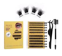 Self Adhesive Cluster Lashes No Glue Needed - 120Pcs Pre Glued Eyelashes Kit with Tweezers & Applicator Brush in 10mm 12mm 14mm 16mm Lengths for Natural Voluminous Look Easy Application
