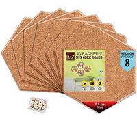 Self Adhesive Cork Board Tiles - Hexagon Pin Board Wall Panels, Sticky Notice Board for Office, Home & School, Bulletin Board, Memo Board, Vision Board & Photo Display (20x17x0.8) 8 pcs