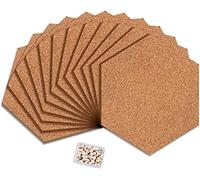 Self Adhesive Cork Board Tiles - Hexagon Pin Board Wall Panels, Sticky Notice Board for Office, Home & School, Bulletin Board, Memo Board, Vision Board & Photo Display (30x26x0.6) 12 pcs
