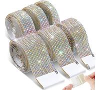 Self Adhesive Crystal Rhinestone Ribbon DIY Decoration Diamond Bling Ribbons Wrap Mesh Glittering Sticker Roll 1 Meter Suitable for Arts and Crafts Decorating (3Rows/0.7cm, AB Colour)