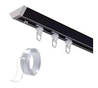 Self Adhesive Curtain Rails Ceiling/Wall Mount, No Drill Curtains Track for Room Divider, Privacy Partition Metal Rail Rods, Sliding, Sleek, Black/White(Black,310cm/10.2FT)