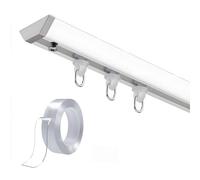 Self Adhesive Curtain Rails Ceiling/Wall Mount, No Drill Curtains Track for Room Divider, Privacy Partition Metal Rail Rods, Sliding, Sleek, Black/White(White,300cm/9.8FT)