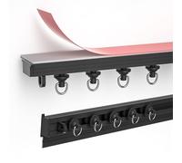 Self Adhesive Curtain Track, Ceiling Curtain Rail Wall Mounted, 120cm Black Curtain Poles No Drilling For Curtains, Aluminum
