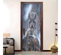 Self-Adhesive Door Murals Wallpaper 77x200 cm Mountains Animals Snow Leopard 3D Door Stickers Wall Poster Waterproof Light Color Modern Door Sticker Peel and Stick for Home Decor