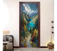 Self-Adhesive Door Stickers, 3D Door Murals Stickers 77x200 cm Anime Landscape Elements PVC Waterproof Removable Wallpaper Decoration Green for Bedrooms Living Room Door Wall Sticker Decal