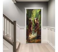 Self Adhesive Door Stickers Ancient Landscape Dinosaur River Water 3D Art Door Wall Murals Stickers, Waterproof Door Decal Vinyl Wall Murals Removable Door Wallpaper, 77 x 200 cm, Green