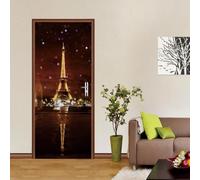 Self Adhesive Door Stickers Eiffel Tower Paris Night View Poster Stickers for Bedrooms Living Room Removable Vinyl Door Wall Mural 77x200 cm