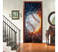 Self Adhesive Door Stickers Ice and Fire Volleyball Poster Stickers for Bedrooms Living Room Removable Vinyl Door Wall Mural 88x200 cm