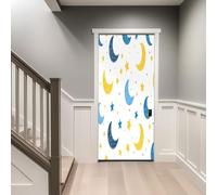 Self Adhesive Door Stickers Simple Graffiti Moon and Stars 3D Art Door Wall Murals Stickers, Waterproof Door Decal Vinyl Wall Murals Removable Door Wallpaper, 80 x 210 cm, White