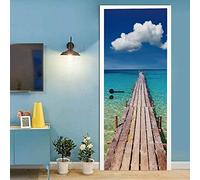 Self Adhesive Door Wrap Sticker - Beach Lake Wooden Bridge Scenery 77 X 200 Cm - Peel and Stick 3D Effect Door Wrap - Hd Removable Vinyl Wallpaper - Children's Room Boys and Girls Room Door Photo