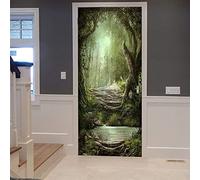 Self Adhesive Door Wrap Sticker - Misty Forest Nature Scenery 85 X 215 Cm - Peel and Stick 3D Effect Door Wrap - Hd Removable Vinyl Wallpaper Living Room Children's Room Bedroom Office Kitchen Door P
