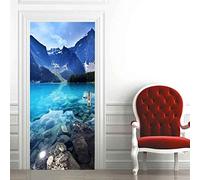 Self Adhesive Door Wrap Sticker - Mountain Blue Lake Landscape 80 X 200 Cm - Peel and Stick 3D Effect Door Wrap - Hd Removable Vinyl Wallpaper Living Room Kids Room Bedroom Office Kitchen Door Photo