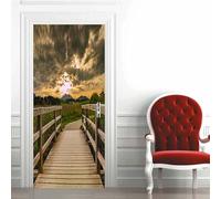 Self Adhesive Door Wrap Sticker - Wooden Bridge Landscape 80 X 200 Cm - Peel and Stick 3D Effect Door Wrap - Hd Removable Vinyl Wallpaper Living Room Kids Room Bedroom Office Kitchen D-37642278536623